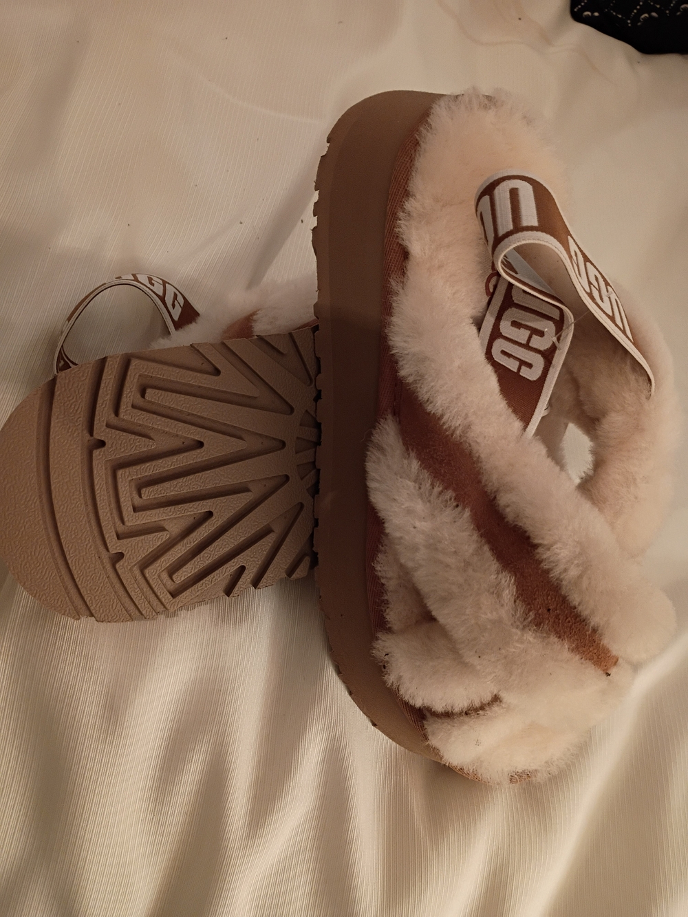 UGG Chestnut Shearling Slide Sandals with Cream Fur